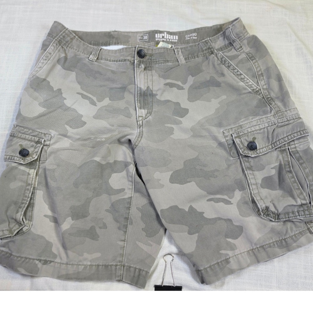 Urban Pipeline Mens Gray Camo Cargo Shorts Size 38 Cotton Utility Casual 1790